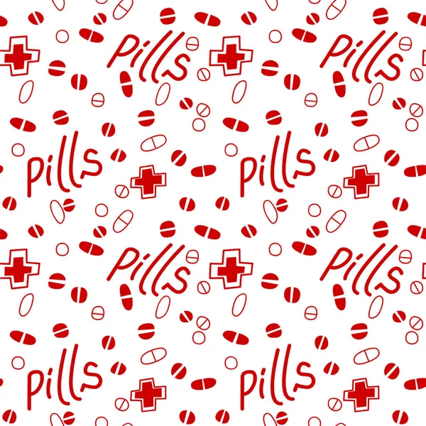 Seamless Pattern Medicines Capsules Medicaments Drugs Pills Tablets Medical Pharmacy — Stock Vector