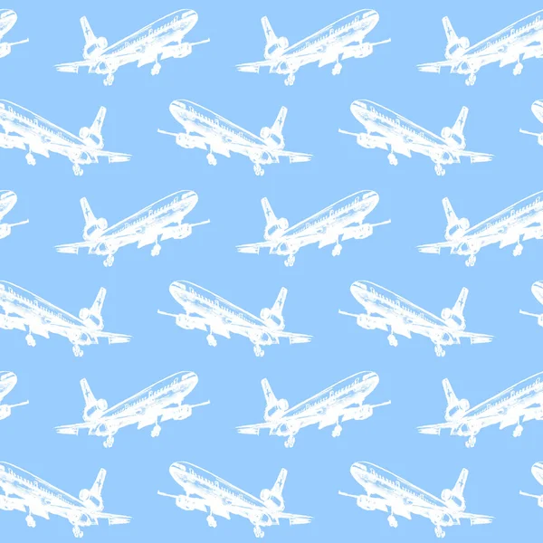 鉛筆で描かれた飛行機とシームレスなパターン 男の子のための背景とテクスチャ ビジネスデザイン パッケージ プリント — ストック写真