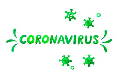 Coronavirus, Virüs. Suluboya harfleri el yazısıyla çizilmiş. Arkaplan, moleküllü çerçeve viral bakteri enfeksiyonu.