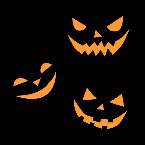 Set Vettoriale Facce Sorridenti Stile Doodle Elemento Halloween Festa Poster — Vettoriale Stock
