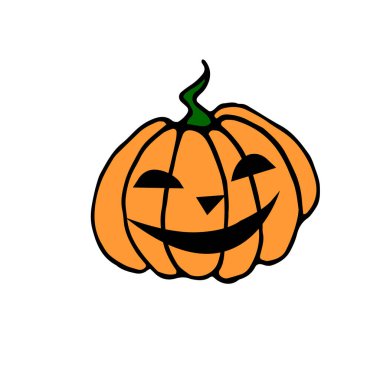 Beyaz arka planda izole edilmiş basit gülümseyen Cadılar Bayramı kabağı. Jack Lantern. Çizgi film tarzında vektör el çizimi.