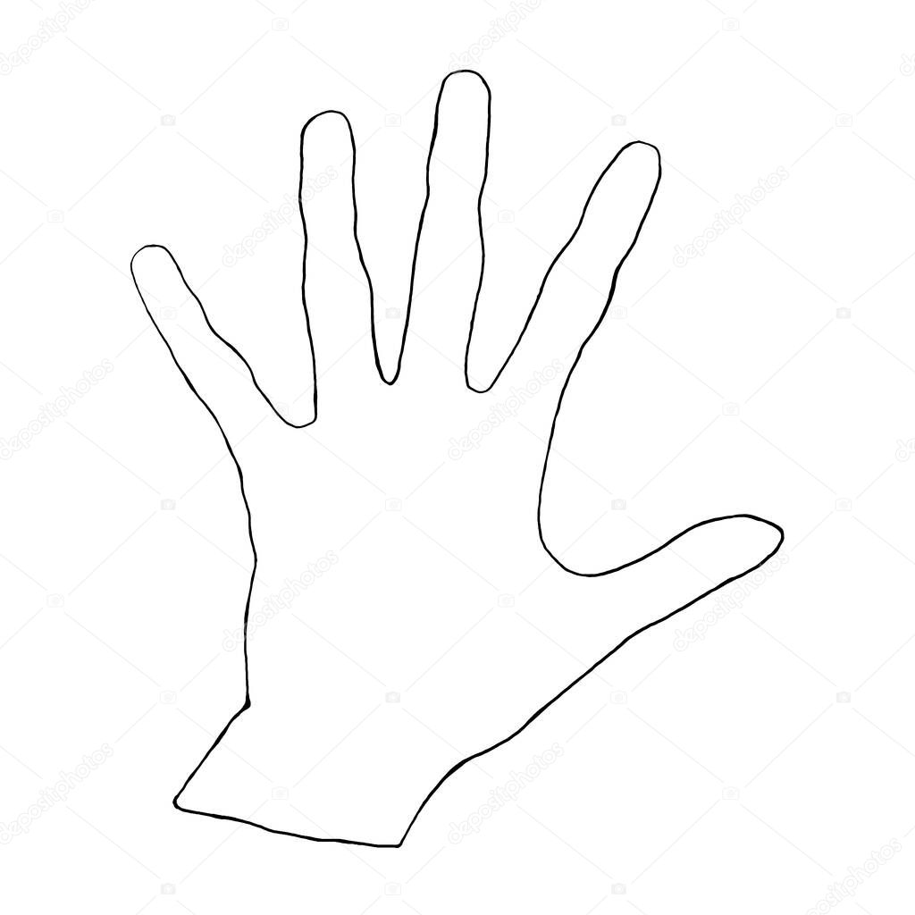 Hand drawn outline of hand. Element of design on theme of stop racism, different background culture, gender and skin color, kids.