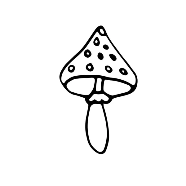 Handgetekende Contour Icoon Van Een Agaric Paddenstoel Doodle Stijl Eenvoudige — Stockvector