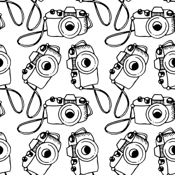 Seamless Outline Pattern Photo Camera Vector Illustration Print Wrapping Paper — Stock Vector