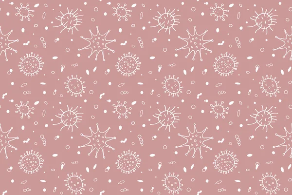Kusursuz desenli bakteri taşıyıcı illüstrasyonu. COVID-19 'u durdurun. Çizgi karalama renk arkaplanı, doku, duvar kağıdı