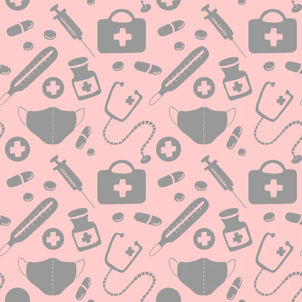 Nahtloses Muster Mit Symbolen Medizinischer Werkzeuge Und Medikamente Verbandskasten Spritze — Stockvektor