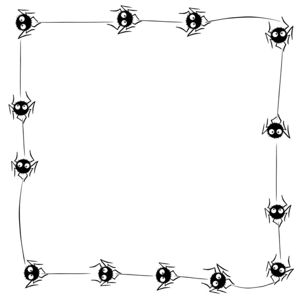 Quadratischer Rahmen Aus Niedlichen Kleinen Spinnen Mit Augen Netz Halloween — Stockvektor