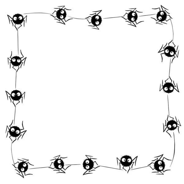 Quadratischer Rahmen Aus Niedlichen Kleinen Spinnen Mit Augen Netz Halloween — Stockvektor