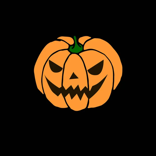 Calabaza Halloween Sonriente Simple Aislada Sobre Fondo Negro Jack Lantern — Archivo Imágenes Vectoriales