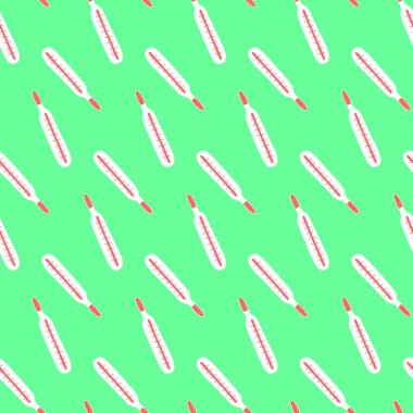 Civa termometre sembollerinden kusursuz desen. Vektör EPS10 illüstrasyonu. Elle çizilmiş tıbbi altyapı ve karalama tarzında dokular. Tıp, sağlık, salgın hastalıklar kavramı.