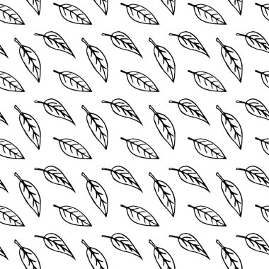 Beyaz arka planda izole edilmiş hatsız yaprak deseni, eskiz tarzında siyah anahat. Kumaş, davetiyeler ve ev dokuları için basit vektör dokusu.