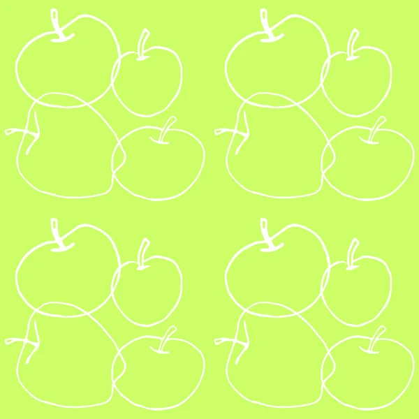 苹果无缝矢量色图案 轮廓涂鸦 重复打印 完美的回到学校 摘苹果 食品包装 厨房纺织品 — 图库矢量图片