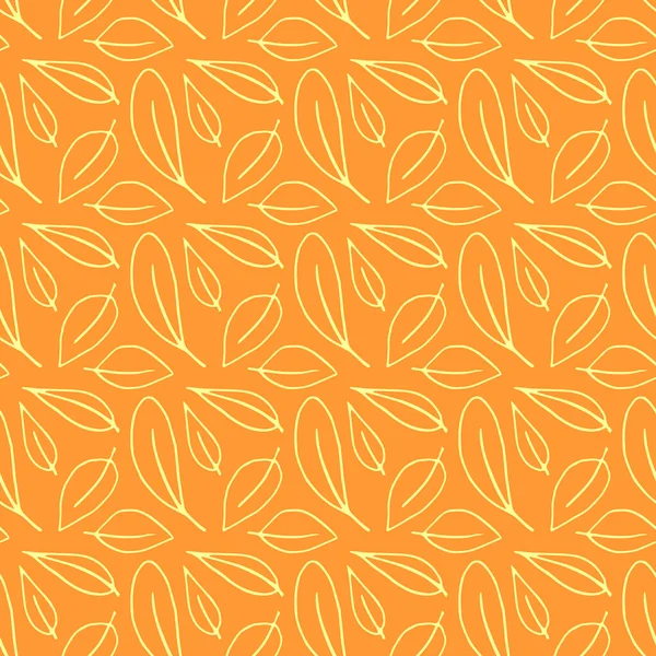 Modèle Sans Couture Feuilles Profilées Isolées Sur Fond Orange Contour — Image vectorielle