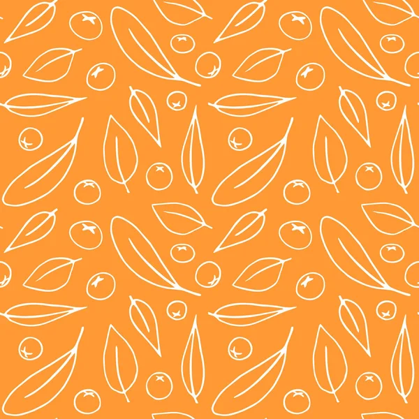 无缝图案的轮廓树叶和小浆果的山灰隔绝 白色轮廓的涂鸦素描风格 家用纺织品的简单矢量秋季纹理 — 图库矢量图片