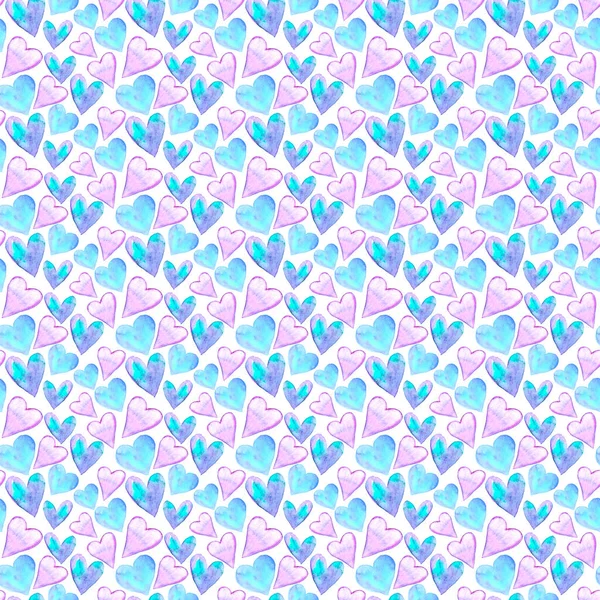 Płynny Wzór Akwarelowymi Sercami Romantyczna Miłość Ręcznie Rysowane Tła Tekstury — Zdjęcie stockowe