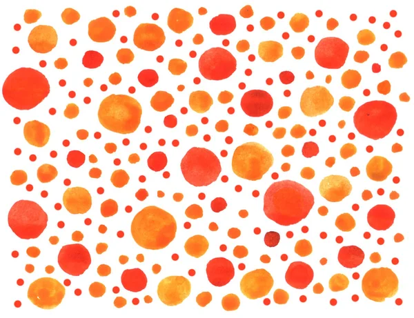 Fondo Colorido Abstracto Gouache Amarillo Naranja Círculos Rojos Manchas Puntos — Foto de Stock