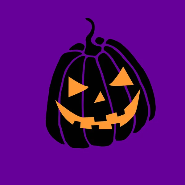 Simple Smiling Black Lit Halloween Pumpkin Isolated Dark Purple Background — Stock Vector