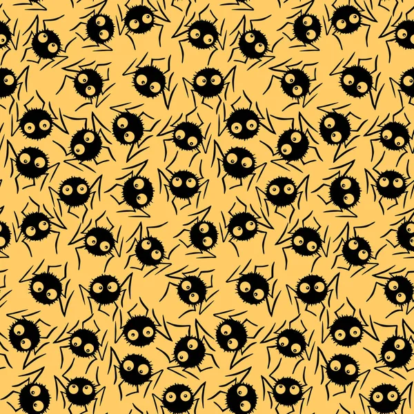 Seamless Pattern Cute Little Spiders Eyes Halloween Vector Backgrounds Textures — Stock Vector