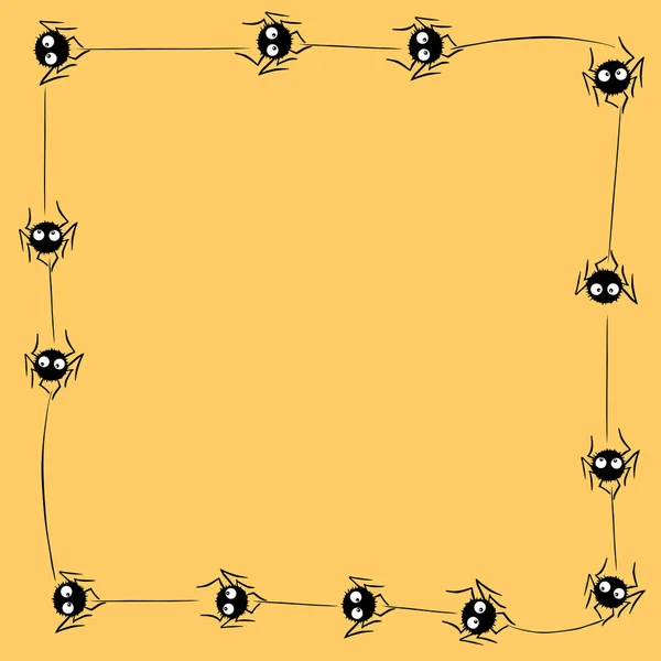 Quadratischer Rahmen Aus Niedlichen Kleinen Spinnen Mit Augen Netz Halloween — Stockvektor