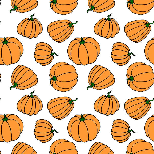 Naadloos Patroon Van Oranje Pompoenen Achtergrond Textuur Symbool Herfst Oogst — Stockvector