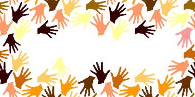 Avuç içi izi çerçevesi. Irksal ve ulusal eşitliğin sembolü, arkadaşlık, mutlu çocukluk, dünya barışı, insanların birliği.