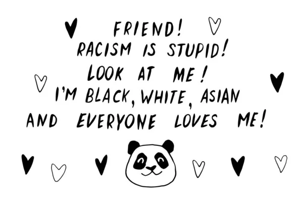 Panda Racism Vector Lettering Doodle Handwritten Theme Antiracism Protesting Racial — Stock Vector