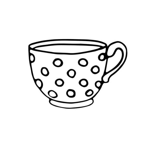 Outline Polka Dot Cup Mug Steam Hot Drink Hand Drawn — Stock Vector