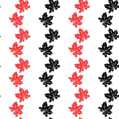 Siluet kırmızı akçaağaç yapraklarının kusursuz deseni beyaz arka planda izole edilmiş. Kumaş için basit vektör dokusu, davetiyeler, ev yapımı tekstil. Sonbahar kavramı, orman, yaprak dökümü, şükran günü..