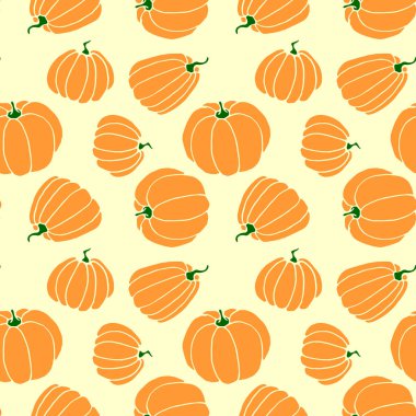 Turuncu balkabaklarının kusursuz deseni. Geçmişi ve dokusu. Sembol sonbahar, mahsul, verimli yıl, şükran günü. El çizimi EPS10 düz illüstrasyon, izole.