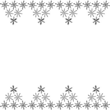 Üst ve alt kenar boyunca kar tanelerinin çerçeve desenleri olan kusursuz bir arka plan. Yeni yıl arkaplan dokusu. Sınır, kenar, hediye paketi, pankart, kırtasiye, el ilanı, grafik tasarımı, kenar.