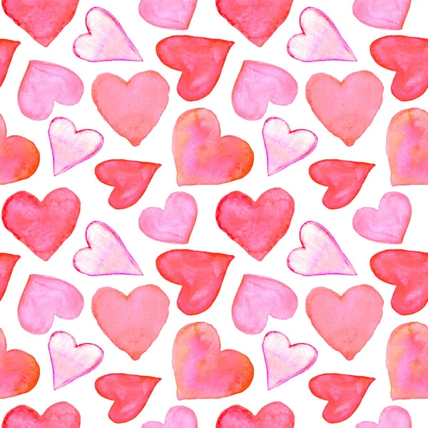 Nahtloses Muster Mit Aquarellherzen Romantische Liebe Handgezeichnete Hintergründe Textur Für — Stockfoto