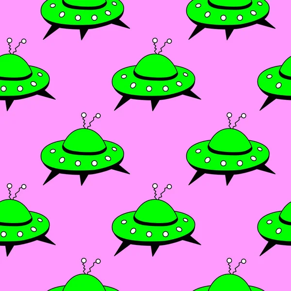 Seamless pattern with Flying Saucers, UFO. Vector background and texture for fabric, wrapping, wallpaper, textile, apparel, cover.