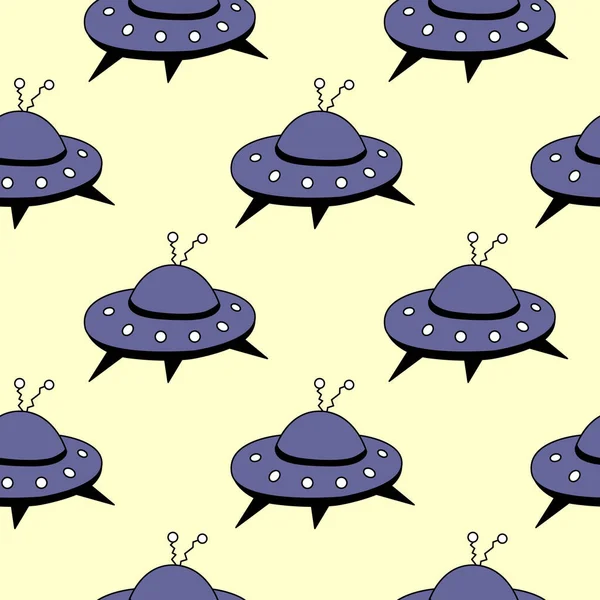 Seamless pattern with Flying Saucers, UFO. Vector background and texture for fabric, wrapping, wallpaper, textile, apparel, cover.