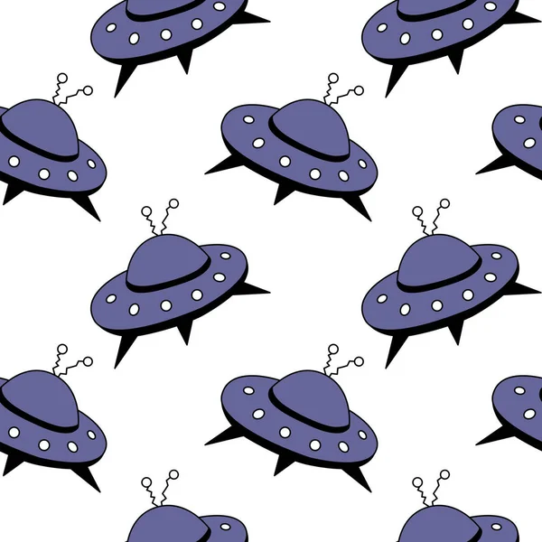 Seamless pattern with Flying Saucers, UFO. Vector background and texture for fabric, wrapping, wallpaper, textile, apparel, cover.