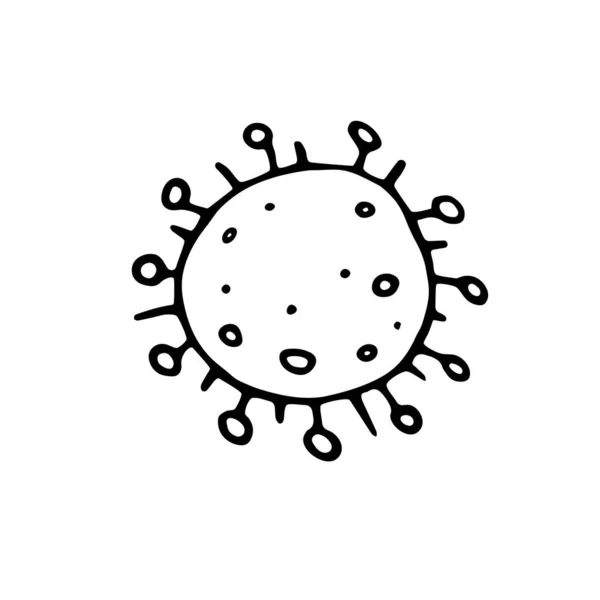 病毒图标 病原菌感染 Coronavirus 流感实验室感染测试 锥形涂鸦轮廓单色矢量手绘图解 — 图库矢量图片