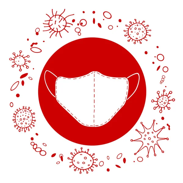 Maschera Medica Vettoriale Icona Rossa Progettazione Sanitaria Illustrazione Semplice Disegnata — Vettoriale Stock