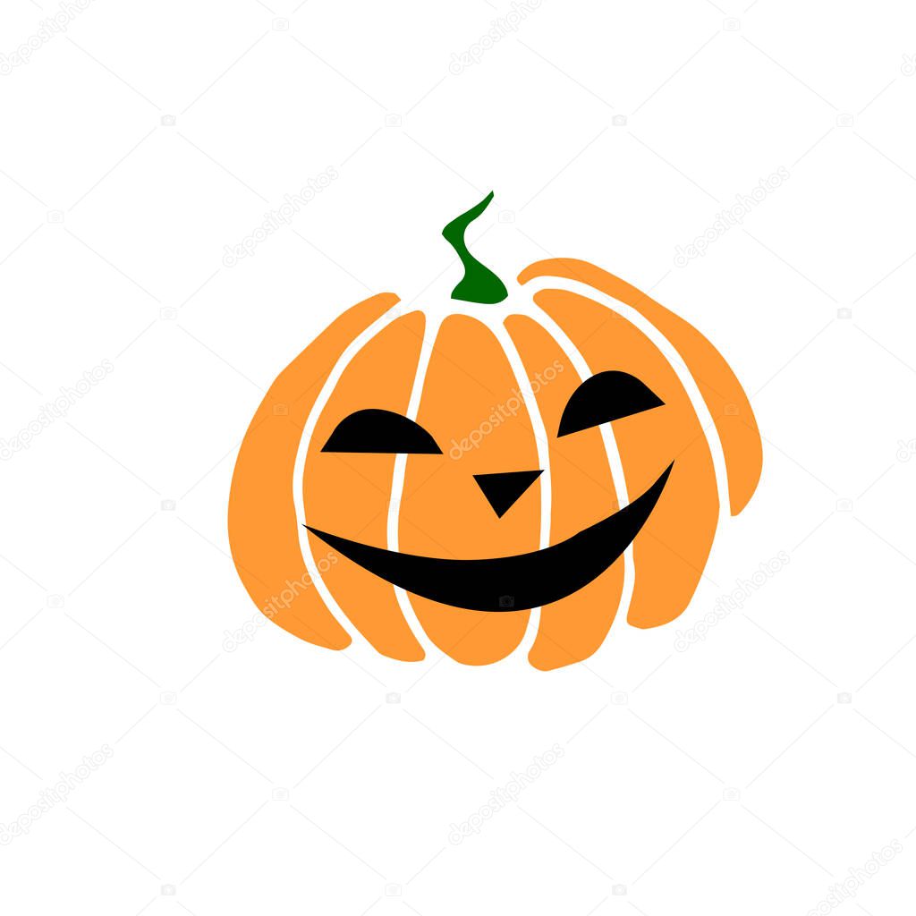 Simple smiling Halloween pumpkin isolated on white background. Jack Lantern. Vector hand drawn illustration in cartoon style.