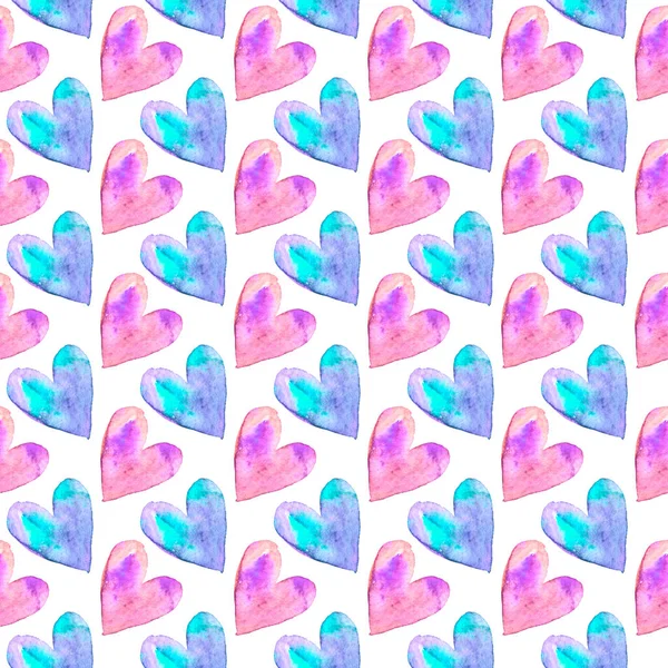 Seamless Pattern Watercolor Hearts Romantic Love Hand Drawn Backgrounds Texture — Stock Photo, Image