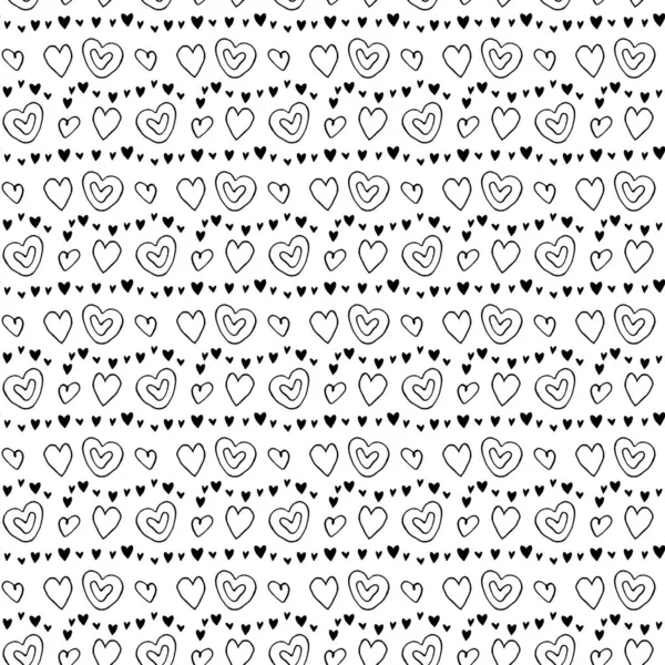 Hand drawn seamless retro pattern, polka dot with hearts in row. Can be used for wallpaper, prints fills, web page background, surface textures.