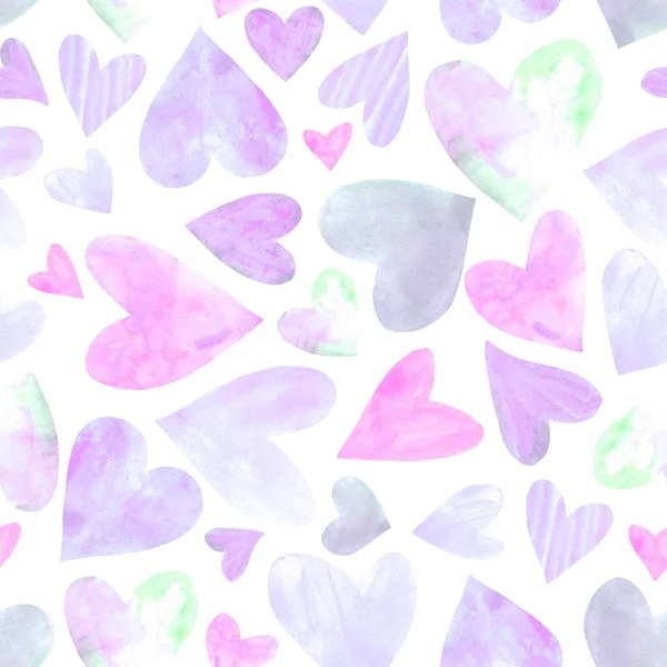 Bezproblémový Vzor Akvarelovými Srdci Romantická Láska Ručně Kreslené Pozadí Textury — Stock fotografie