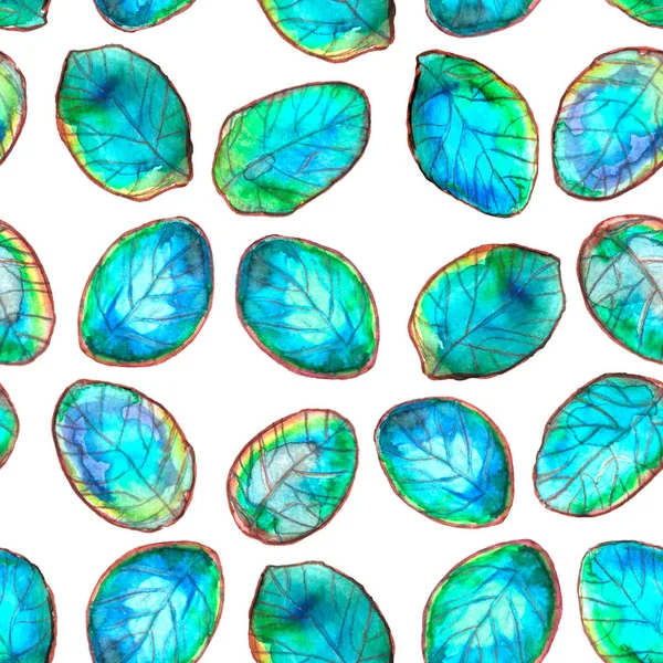 Beautiful hand drawn seamless pattern with bright watercolor leaves. Cute artistic decoration for background or texture, market, shop, cafe design in art style.