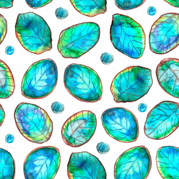 Beautiful hand drawn seamless pattern with bright watercolor leaves. Cute artistic decoration for background or texture, market, shop, cafe design in art style.