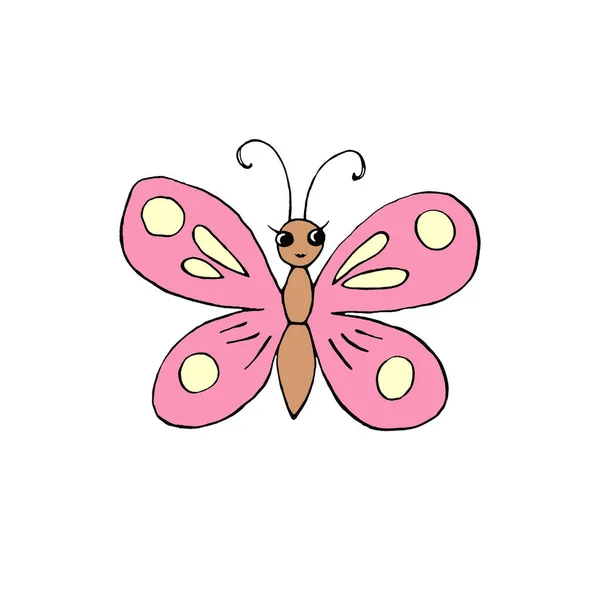 Kolor Ładny Motyl Oczami Ręcznie Rysowane Stylu Kreskówki Doodle Prosty — Zdjęcie stockowe