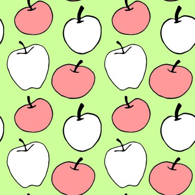 Kırmızı pembe çizgili elmalar kusursuz vektör renk kalıbı. Yaz sonbahar arkaplanı. Okula dönmek için mükemmel, elma toplama, yiyecek paketleme, mutfak tekstili..