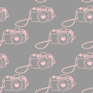 Fotoğraf makineli hatları kusursuz. Yazdırma, paketleme kağıdı, web sitesi, blog ve tasarım için vektör illüstrasyonu. Fotoğraf ve gazetecilik konularındaki geçmiş ve dokular.