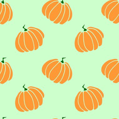 Turuncu balkabaklarının kusursuz deseni. Geçmişi ve dokusu. Sembol sonbahar, mahsul, verimli yıl, şükran günü. El çizimi EPS10 düz illüstrasyon, izole.