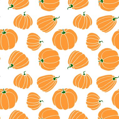 Turuncu balkabaklarının kusursuz deseni. Geçmişi ve dokusu. Sembol sonbahar, mahsul, verimli yıl, şükran günü. El çizimi EPS10 düz illüstrasyon, izole.