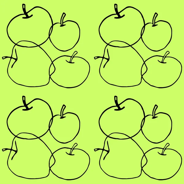 Appels Naadloze Vector Groen Patroon Schets Doodle Herhaling Van Afdruk — Stockvector