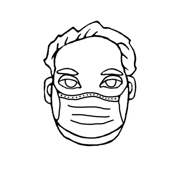 Human Medical Mask Protect Infection Virus Hand Drawn Black Outline — Stock Photo, Image