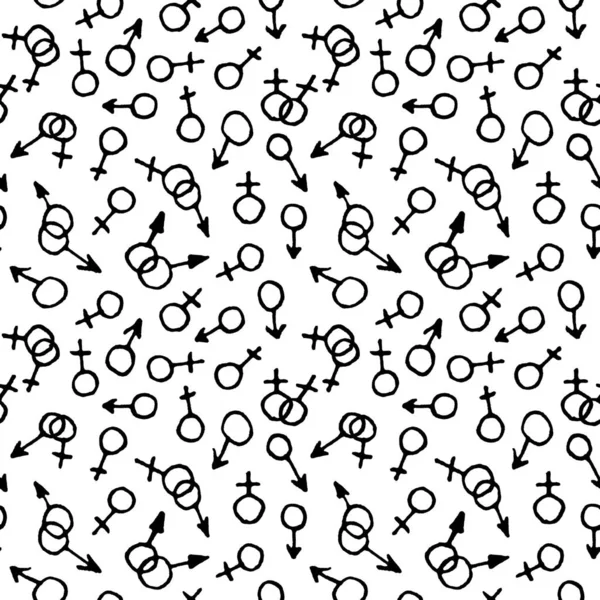 Nahtloses Muster Mit Weiblichen Und Männlichen Geschlechtssymbolen Handgezeichnet Als Doodle — Stockfoto